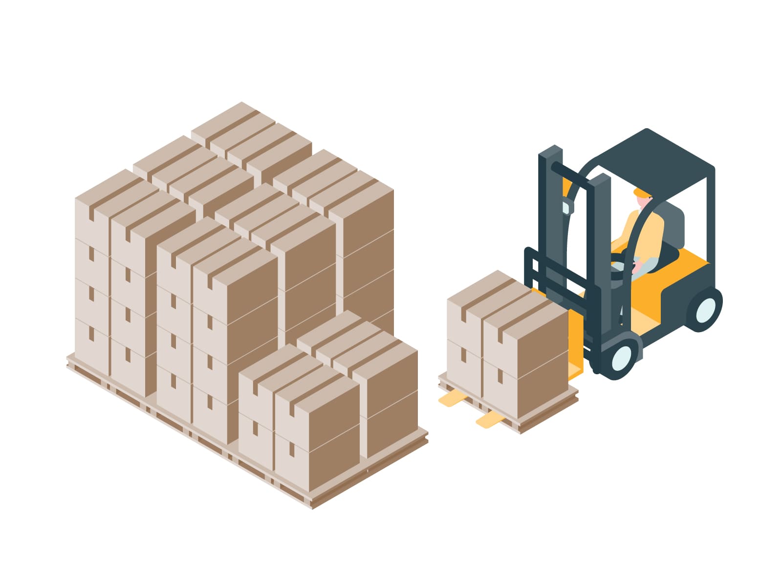 倉庫に在庫をフォークで運び込んでいるイメージ図
